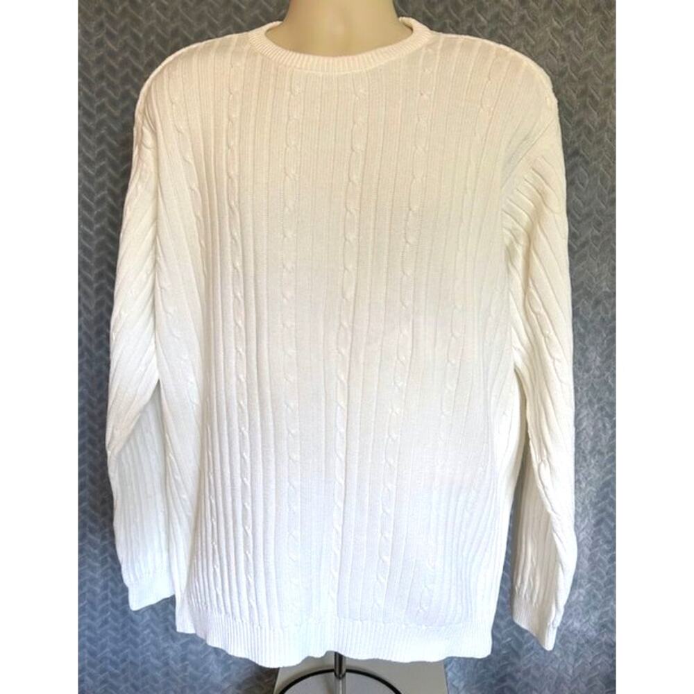 Vintage Cherokee Mens XL Cableknit Sweater 100% Cotton Pure white Y2K 90's Retro
